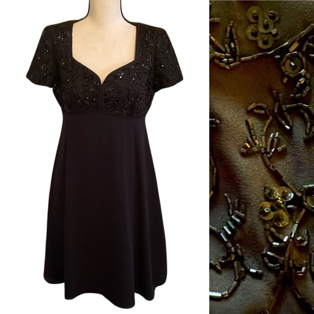 Liz Claiborne NIGHT Black Sweetheart Neckline Sequins Dress Size